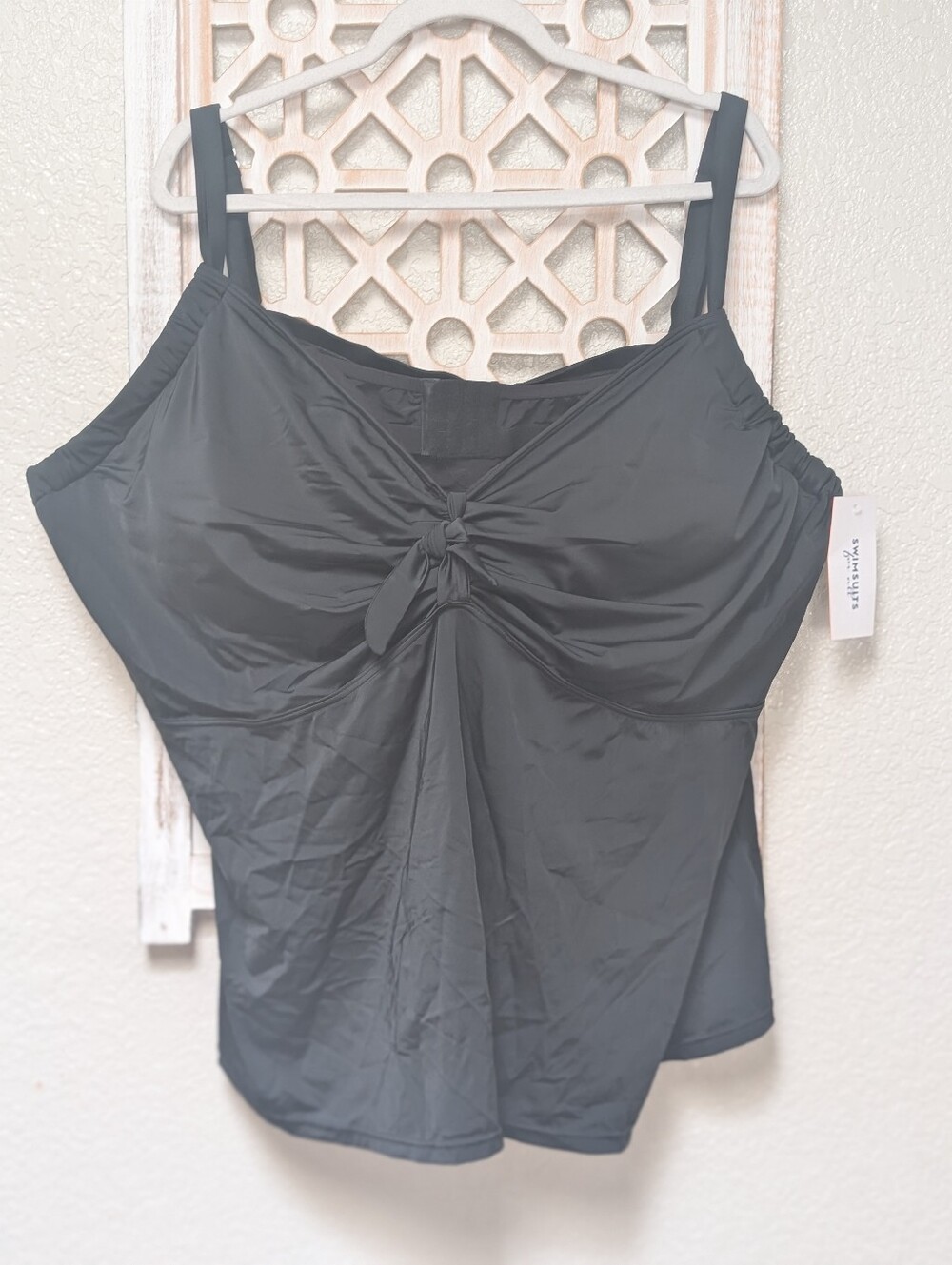 NEW Swimsuits For All Plus Size 34 Flowy Tankini Top Black Basic Adjustable